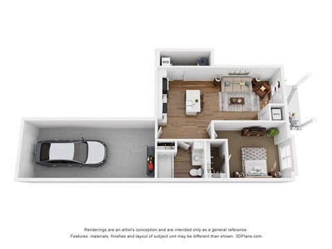 Floor plan for 1 bed, 1 bath, 762 sqft